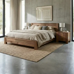 Shandur Bed King & Queen Size made of solid wood teak natural color